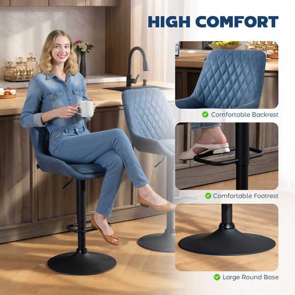 HOMCOM Set of Two Faux Leather Retro Bar Stools, Bar chairs with 7cm thick padded cushion - Dark Blue