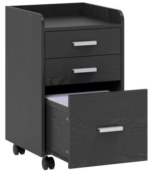 HOMCOM 3 Drawer Filing Cabinet, Rolling File Cabinet with Edged Top for Letter, A4 Size, Hanging File Folders, Black