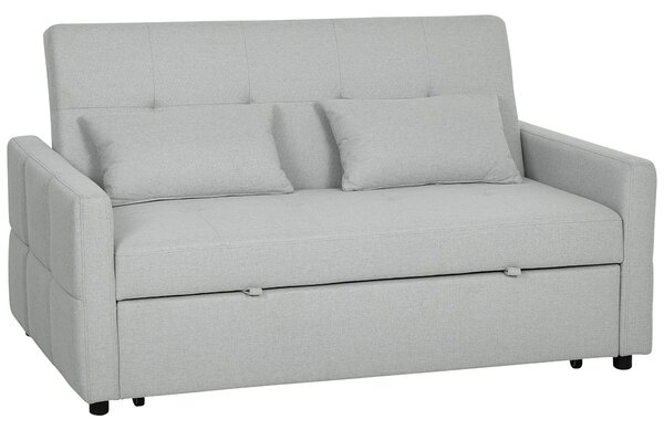 HOMCOM 2-Seater Sofa Bed, Compact Convertible Fabric Couch for Living Room or Guest Room, Light Grey Aosom UK