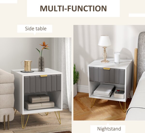 HOMCOM Bedside Table Modern Bedside Cabinet with Drawer and Open Compartment, 45 x 40 x 55, White
