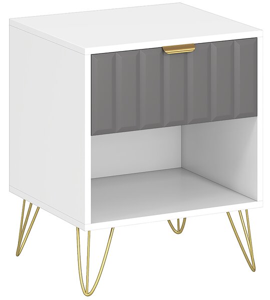 HOMCOM Bedside Table Modern Bedside Cabinet with Drawer and Open Compartment, 45 x 40 x 55, White