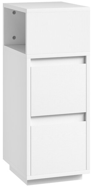HOMCOM Slim Bedside Table, Narrow Bedside Cabinet with Open Shelf and 2 Drawers for Bedroom, Living Room, White