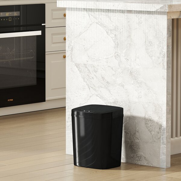 HOMCOM 15L Sensor Bin, Automatic Touchless Kitchen Bin, Easy Clean, Battery Operated for Home Office, Bedroom, Bathroom, Black