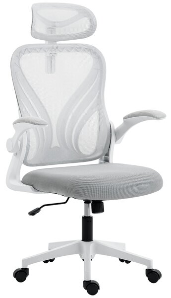 HOMCOM Ergonomic Office Chair with Foldable Backrest, 2D Headrest - Light Grey