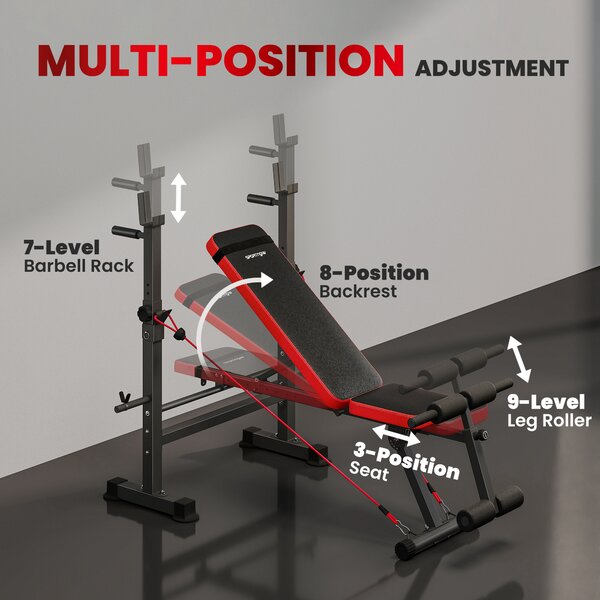 SPORTNOW Adjustable Weight Bench with Squat Rack and Dip Stand