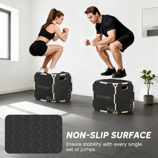 SPORTNOW Non-Slip Plyo Box, Corner-free Wooden Jump Box, 31 x 36 x 41 cm