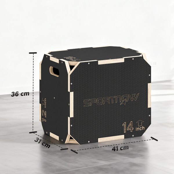 SPORTNOW Non-Slip Plyo Box, Corner-free Wooden Jump Box, 31 x 36 x 41 cm