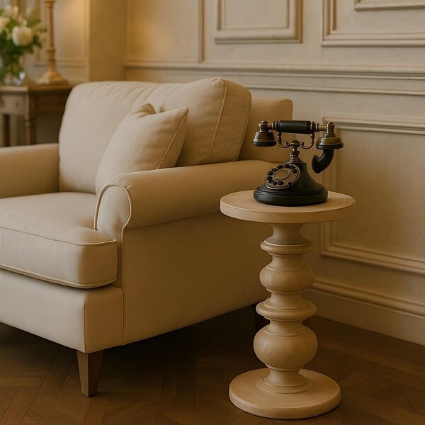 Solid Mango Wood 38cm Circular Accent Side Table, Eco-Conscious, Hand-Finished, Beige Aosom UK