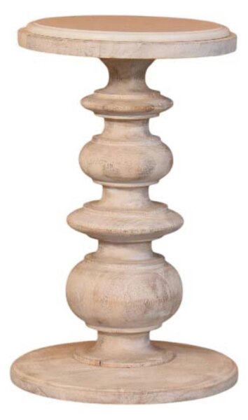 Solid Mango Wood 38cm Circular Accent Side Table, Eco-Conscious, Hand-Finished, Beige Aosom UK
