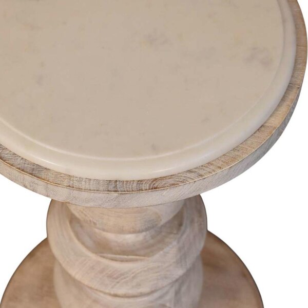 Solid Mango Wood 38cm Circular Accent Side Table, Eco-Conscious, Hand-Finished, Beige Aosom UK