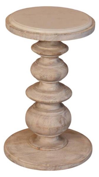 Solid Mango Wood 38cm Circular Accent Side Table, Eco-Conscious, Hand-Finished, Beige Aosom UK