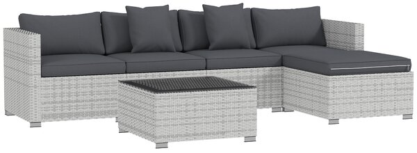 Outsunny 6 Pieces Rattan Corner Sofa Set - Mixed Grey