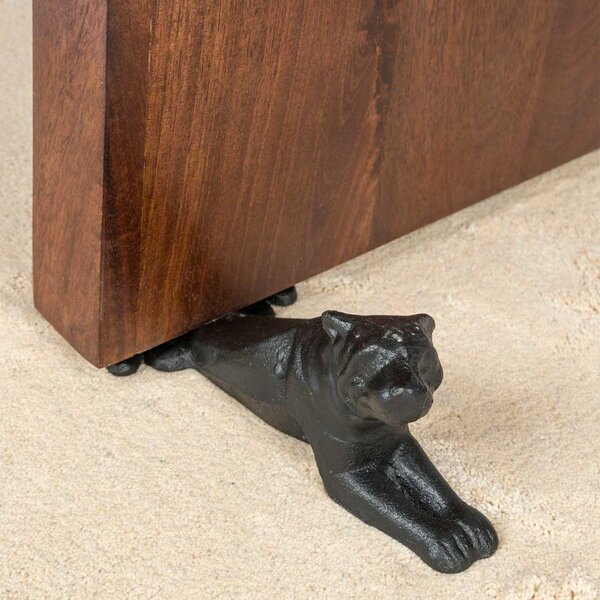 Homescapes Lying Dog Heavy Weight Door Stopper Black Cast Iron