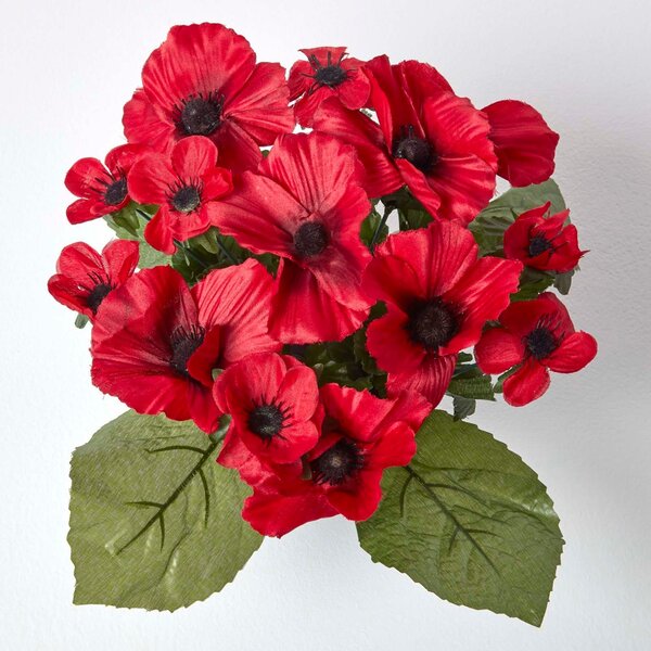 Artificial Red Poppy Flower Arrangement in Plastic Grave Vase