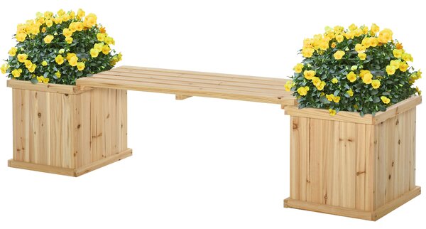 Outsunny Wooden Garden Planter & Bench Combination Garden Raised Bed Patio Park Natural 176 x 38 x 40 cm