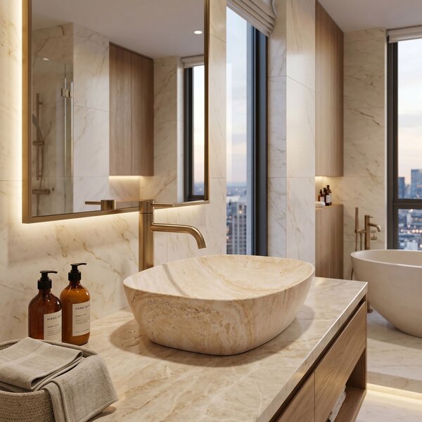 Countertop Basin Rea Freja Travertine Matt