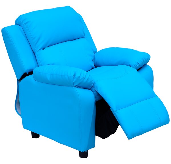 HOMCOM Children's Recliner Armchair, Kids Lounger Sofa Chair with Storage Arms, PU Leather Look, Games Seat, Blue Aosom UK