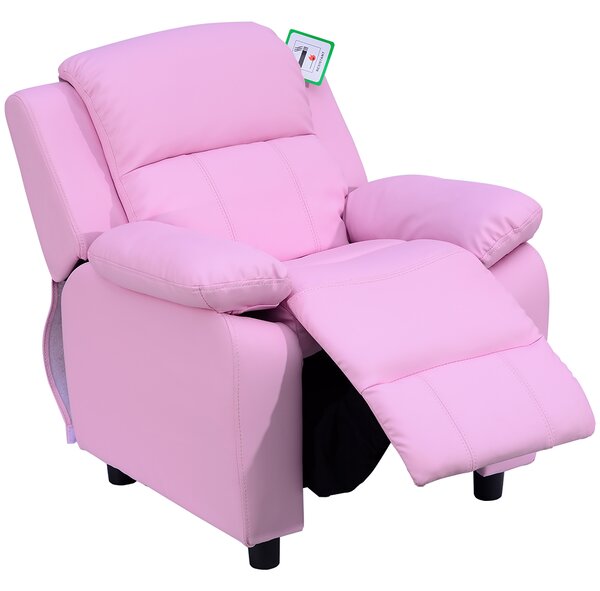 HOMCOM Kids Children Recliner Lounger Armchair Games Chair Sofa Seat PU Leather Look w/ Storage Space on Arms (Pink) Aosom UK