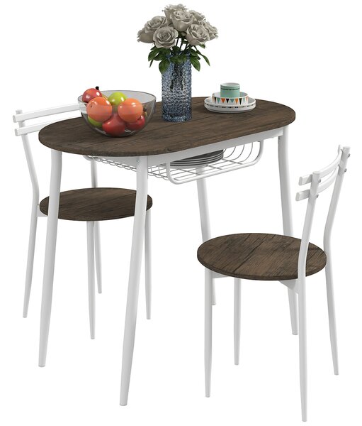 HOMCOM 3-Piece Dining Table and Chairs Set, Oval Kitchen Table with 2 Chairs, with Wire Storage Shelf and Steel Frame, Natural Aosom UK