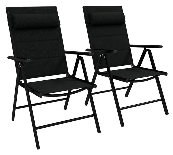 Outsunny Patio Folding Chairs Set of 2 with Adjustable Back, Garden Dining Chairs with Mesh Fabric Padded Seat & Headrest, Black Aosom UK