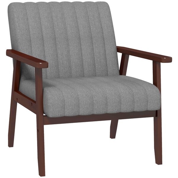 HOMCOM Modern Armchair, Anti-Cat-Scratch Fabric Accent Chair, Upholstered Living Room Chair with Wood Legs Tufting Pattern for Bedroom, Grey Aosom UK