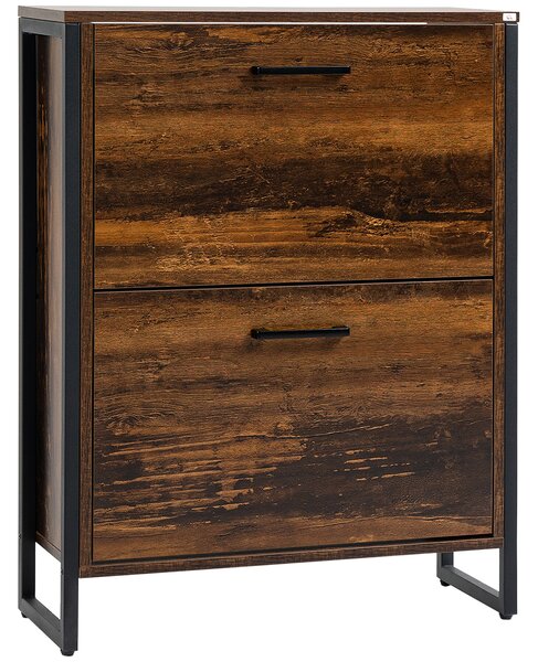 HOMCOM Industrial Shoe Cabinet with 2 Flip Drawers, Narrow Shoe Storage Cabinet for 12 Pairs, Freestanding Slim Shoe Rack for Entryway Aosom UK
