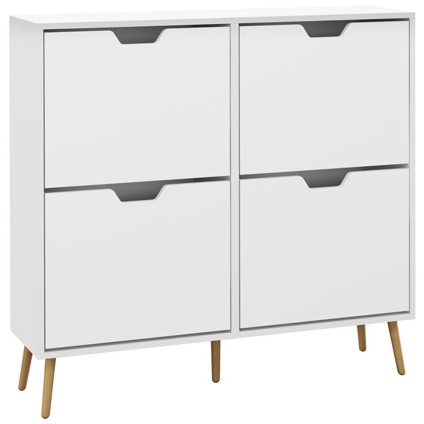 HOMCOM Shoe Storage Cabinet: 4 Flip Drawers, Accommodates 16 Pairs, Space-Saving, White Aosom UK