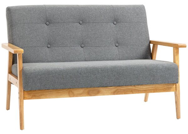 HOMCOM Two Seater Couch, Compact 2 Seater Sofa with Linen Upholstery, Rubberwood Legs, Dark Grey Aosom UK