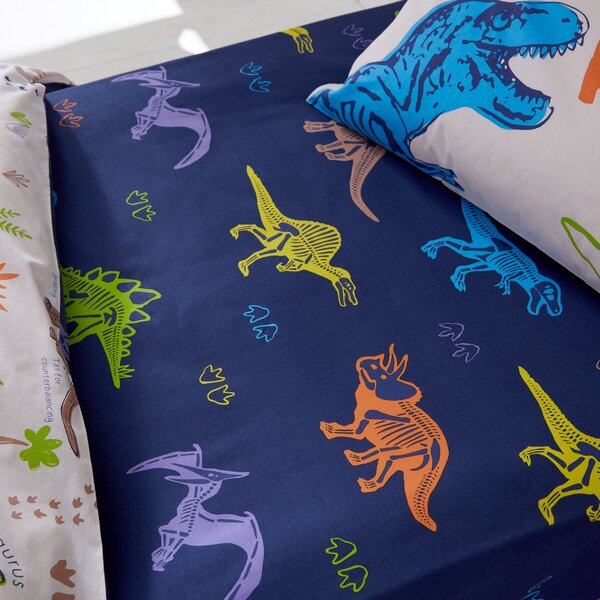 Catherine Lansfield Prehistoric Dinosaurs Bed Linen Fitted Sheet Blue