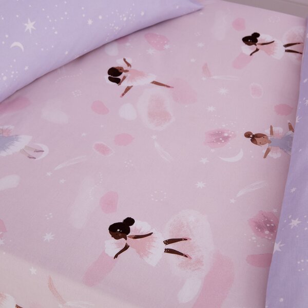 Catherine Lansfield Dancing Fairies Bed Linen Fitted Sheet Pink