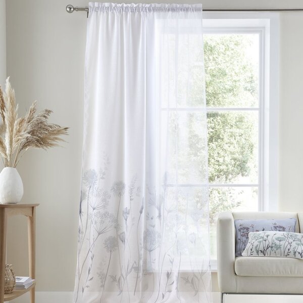 Catherine Lansfield Meadowsweet Floral Ready Made Voile White