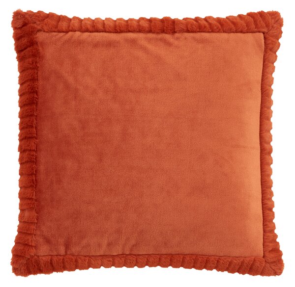 Catherine Lansfield Velvet and Faux Fur 55cm x 55cm Filled Cushion Burnt Orange