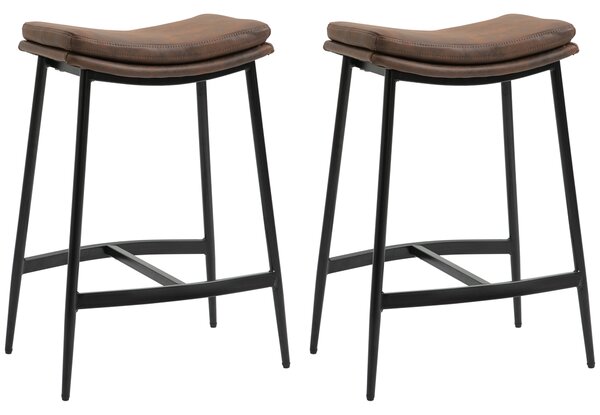 HOMCOM Breakfast Bar Stools Set of 2, Microfibre Upholstered Barstools, Industrial Bar Chairs with Curved Seat and Steel Frame