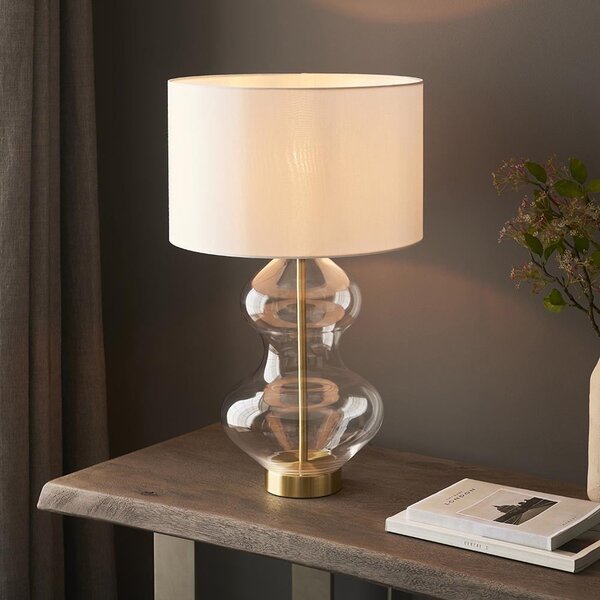 Katonah Clear Glass Table Lamp In White And Brass