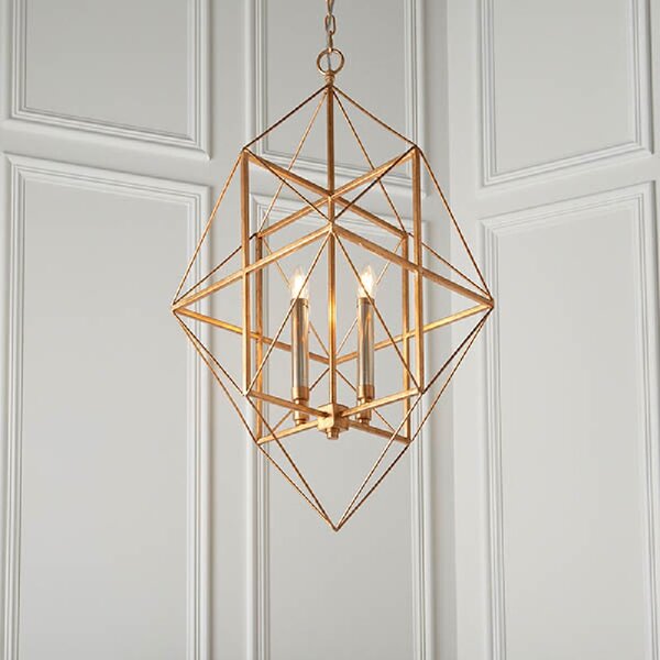 Laconia Metal Pendant Ceiling Light In Antique Gold Silver Leaf