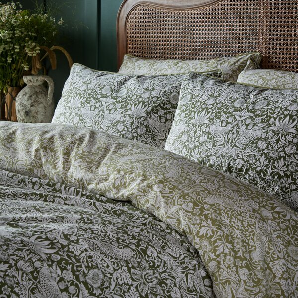 William Morris Strawberry Thief 100% Cotton Duvet Cover and Pillowcase Set