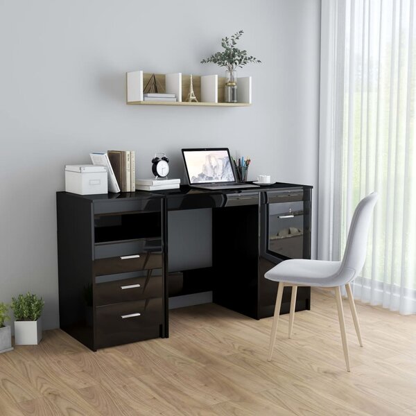 Desk High Gloss Black 140x50x76 cm Engineered Wood