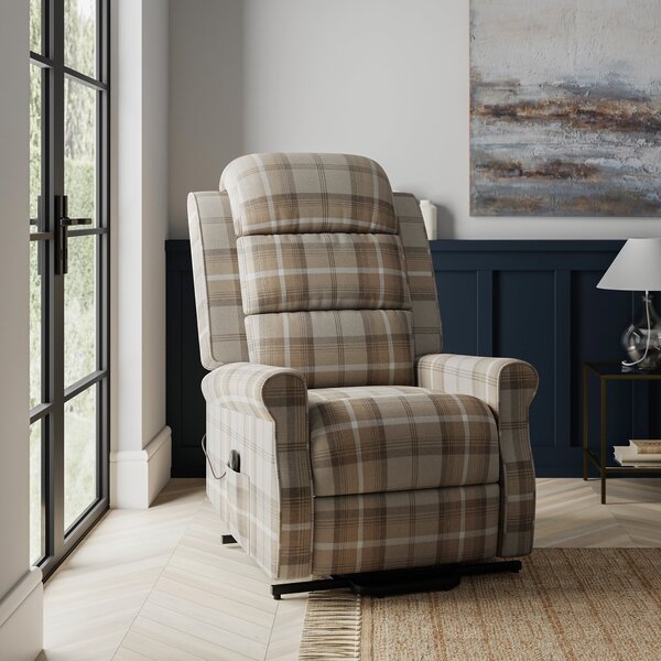 Edith Check Pattern Rise and Recline Chair Natural