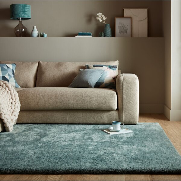 Faroe Wool Look Washable Faux Fur Rug Blue