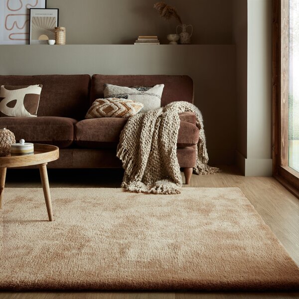 Faroe Wool Look Washable Faux Fur Rug Natural