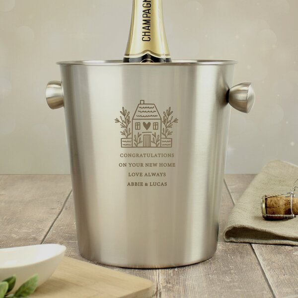 Personalised House Stainless Steel Ice Bucket Silver