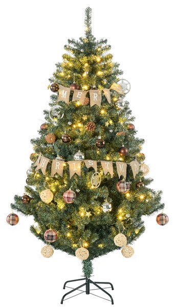 HOMCOM 6' Artificial Prelit Christmas Trees Holiday Décor with Warm White LED Lights, Decoration, Banner, Tag, Ball