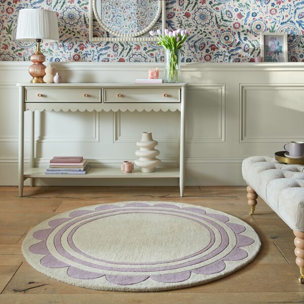 Lois Scallop Border Wool Circle Rug Purple