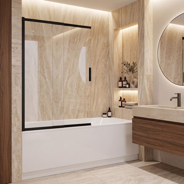 Sliding bathtub screen REA Dario Black 100