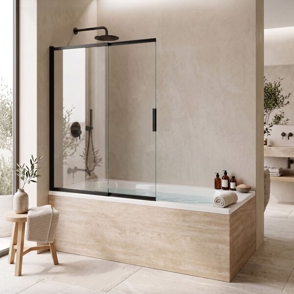 Sliding bathtub screen REA Dario Black 100