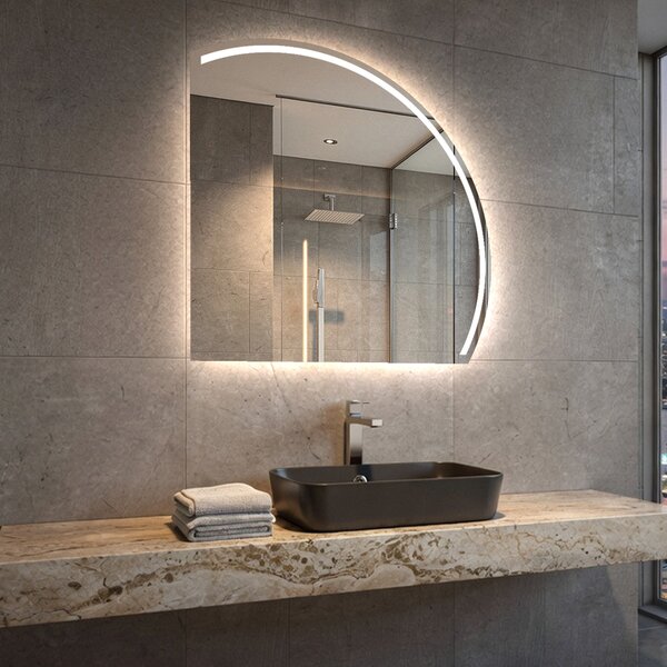Bathroom mirror semi circular Q223 with lighting modern Artforma