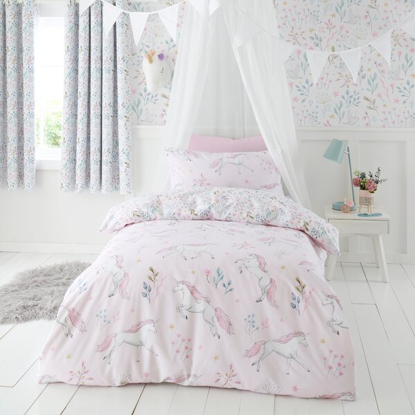 Unicorn Enchanted Duvet Cover and Pillowcase Set Pink