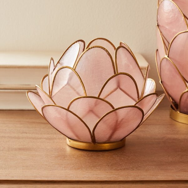 Capiz Pink Tealight Holder 13cm Pink