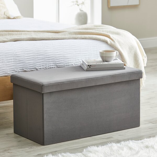 Matilda Eco Velvet Foldable Storage Ottoman Grey