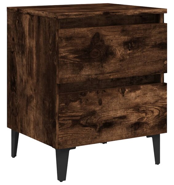 Bed Cabinet with Metal Legs Smoked Oak 40x35x50 cm